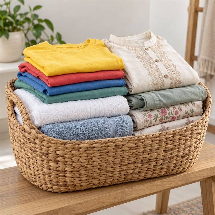 Basket of freshly washed and folded family clothes